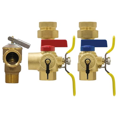 Image of Webstone, a brand of NIBCO E-X-P E2 Tankless Water Heater Service Valve Kit, Hot & Cold, Full Port, Hi-Flow Hose Drains, Pressure Relief Valve Outlet, Adjustable Packing Glands, 3 /4 in