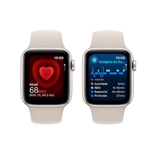 Apple Watch SE GPS • Caixa estelar de alumínio – 40 mm • Pulseira esportiva estelar – P/M