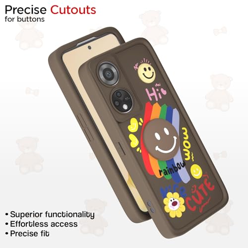 Image of Pikkme Back Cover for Oppo Reno 8T | Soft Silicone| Cute Rainbow Smile & 3D Cartoon Flower Design | Shockproof Raised Camera Protection Bumper Case (Brown)
