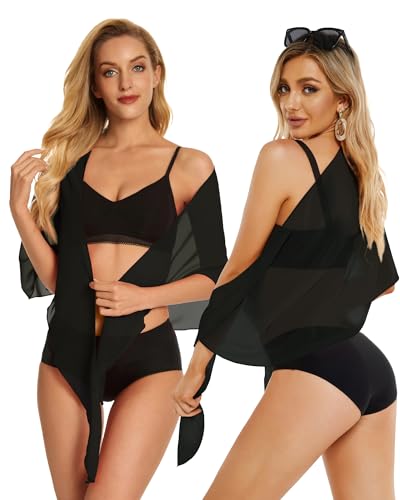 Image of CHICGAL 2 Pieces Women Beach Sarong Bathing Suit Wrap Skirt Sheer Bikini Swimsuit Cover Ups for Swimwear