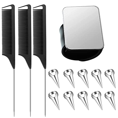 10PCS Hair Parting Tool Kit for Parting, 3 Pieces Rat Tail Combs with Magnetic Wrist, Hair Parting and Selecting Tool Set with Wrist Magnetic Pin Holder for Braiding Selecting Curling (Black)