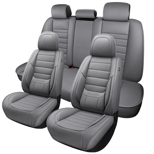 Image of MINGBRON Leather Car Seat Covers,Car Seat Covers Full Set,Automotive Seat Covers 5 Seats,Fit for Most Cars SUV and Most Sedans Grey