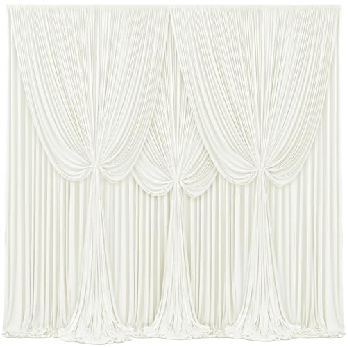 4 Paneele elfenbeinfarbene Hintergrundvorhänge für Hochzeit Party knitterfreie Hintergründe Vorhangvorhänge Stoffdekorationen Fotohintergrund Tuch für Babyparty Fotografie Bühnenempfang 6 m