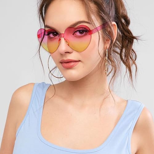 18 Heart Shape Rimless Sunglasses Transparent Candy Color Party Glasses Colored Eyewear for Women3