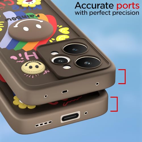 Image of Pikkme Back Cover for Realme 15 Pro 5G | Soft Silicone| Cute Rainbow Smile & 3D Cartoon Flower Design | Shockproof Raised Camera Protection Bumper Case (Brown)