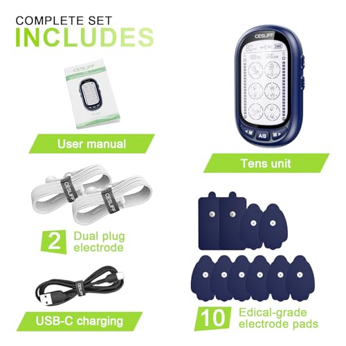 CESLIFF Dual Channel TENS EMS Unit Large Screen 24 Modes 36 Levels Intensity Muscle Stimulator, Rechargeable Electric Pulse Massager TENS Machine for Lower Back Neck Shoulder Pain Relief with 10 Pads