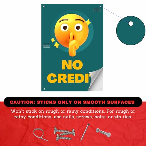 Image of No Credit Sign Board Sticker 20.5 x 14.5 CM | Peel & Stick or Screw Fix | Pack of 2 Shop Notice Signs for Stores, Retail Shops, Offices & Business Counters (No Credit, Medium -20.5 x 14.5 CM)