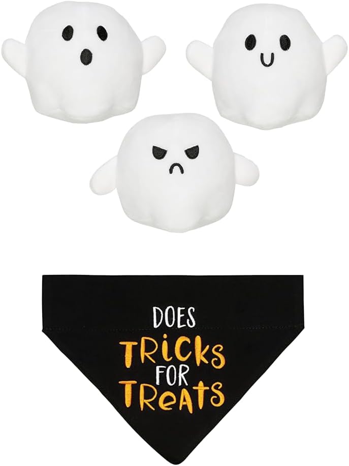 Set de Juguetes de Peluche Fantasma con Chirriador para Perro Pearhead, 3 Unidades + Bandana - Talle S/M