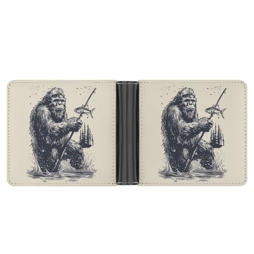 Bigfoot Fishing Mens Bifold Wallet RFID Blocking Slim Wallet with Multiple Card Slots Custom Gifts