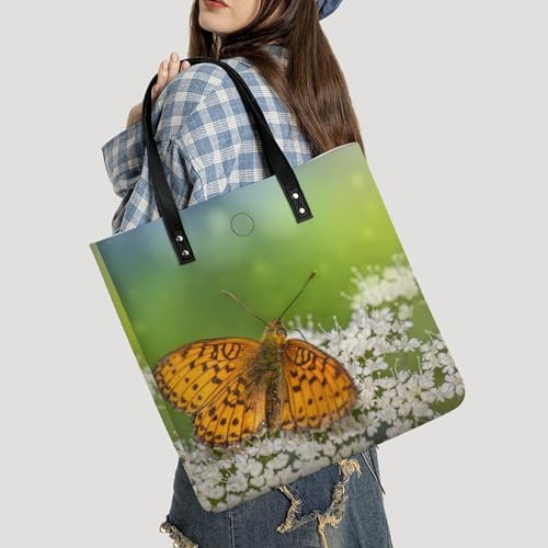 Sac à main shopper papillon brun en grand format 39x39cm chic et robuste