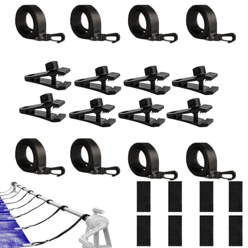 Changyeah Lot de 8 Sangles de Maintien et Pinces pour Enrouleur Bâches Piscine, Accessoires Enrouleur de Couverture Solaire Jeu de Roues de Parasol Sangles...