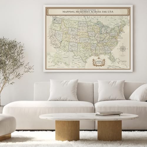 Image of DECORARTS - Oversized Colorful USA Map Art Canvas Wall Art, Extra Large Classic United States Maps for Wall, Gallery Statement, Hand-Stretched Giclee Print, Handcrafted in USA, 40x30''