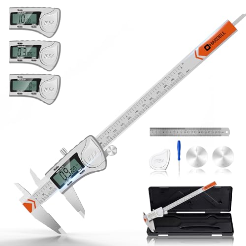 HARDELL Digital Caliper 8 Inch, Heavy-Duty IP54 Calipers with 3-Batteries &amp; Extra Cover, All Stainless Steel Digital Micrometer Vernier Caliper, Inch/MM/Fraction, Auto-Off for DIY/3D-Printing