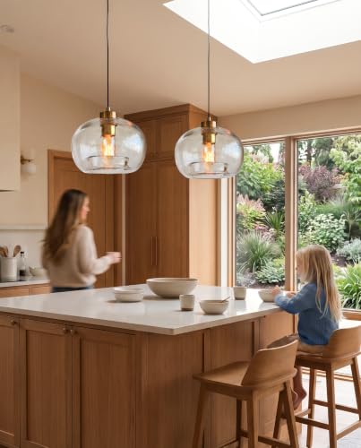Image of CASAMOTION Glass Pendant Lights, Textured Clear Globe Shade