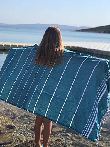 Cacala Turkish Beach Towels Quick Dry Prewashed For Soft Feel Extra Large Blanket Peshtemal For Bathroom, Travel, Pool, Swim, Yoga, Face, Hair And Gym Paradise, 37 In X 70 In, Aqua #TOP5
