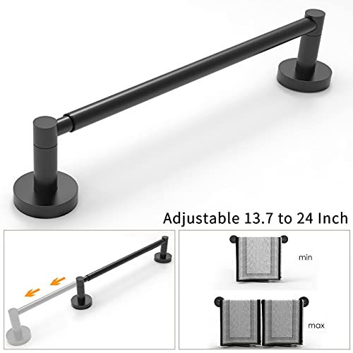 Ruacq Single Towel Bar Matte Black Adjustable 13.7 To 24 Inch Round Towel Holders Bathroom Stainless Steel And Zinc Alloy Modern Wall Mounted #TOP3