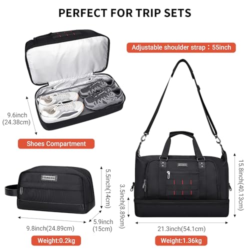 Image of WITZMAN Travel Duffle Bags for Men Gym Bag with Toiletry Bag Sets Carry On Overnight Bag 55L (B696 Black)