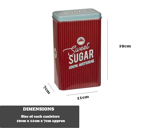 Almineez Retro Set of 3 Stainless Steel Tea Coffee Sugar Jar Canisters Kitchen Container Tins Storage Organiser Set Air Tight Vintage Design - Image 5