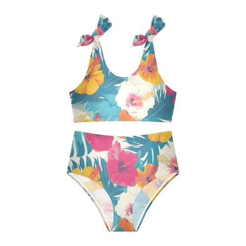 KLL Sketched Flower Print Bright Colors Girls' Two Piece Bikini Sets Quick-Dry Swimsuit Swimwear Adjustable Strap3
