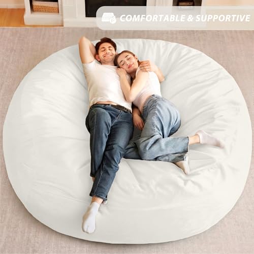Image of HABUTWAY XX-Large Bean Bag Chair: Giant 7' Memory Foam Furniture Bean Bag Chairs for Adults with Microfiber Cover 7Ft（Beige）