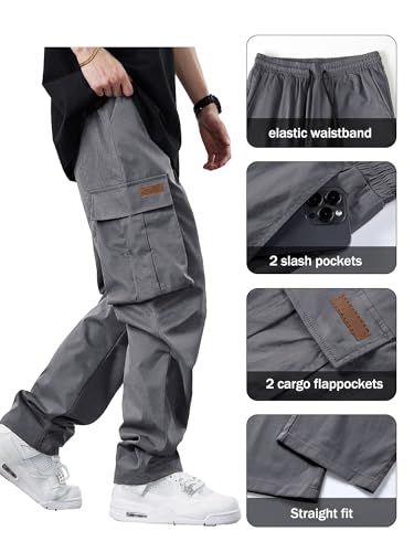 PLEPAN Men's Casual Cargo Pants Drawstring Hiking Pants Workout Tactical Joggers Sweatpants for Men4