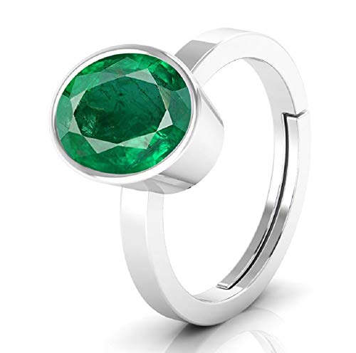 Image of LMDPRAJAPATIS 2.25 Ratti Oval Shape Created Emerald Delicate Adjustable Ring- 925 Sterling Silver - Hand Made Jewelry