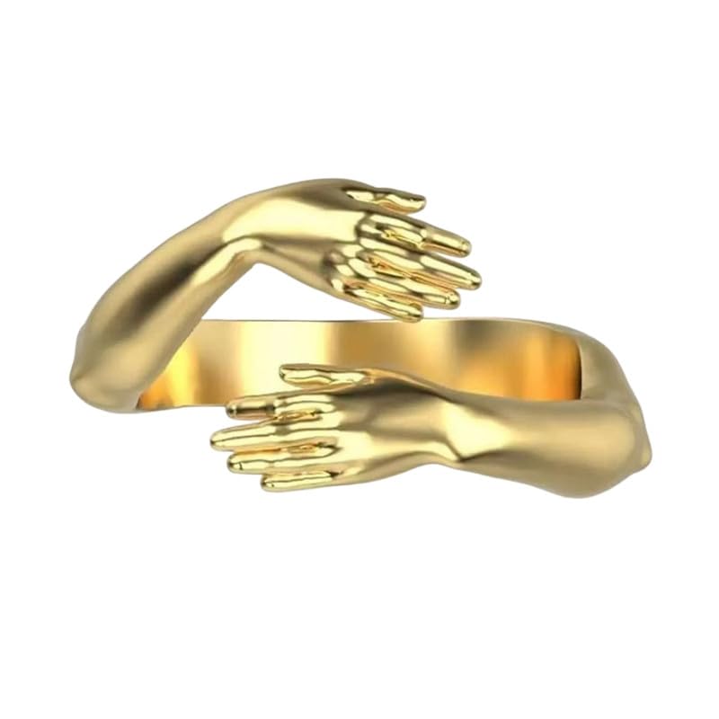 Two-Hand Hug Open Ring Adjustable Fashion Metal Ring for Unisex-image-0