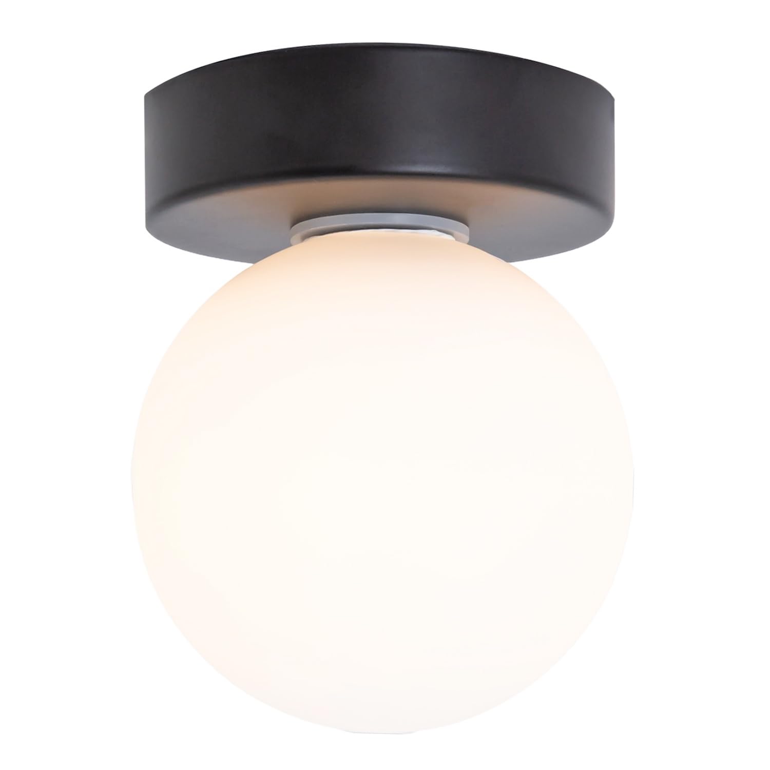 Happy Homewares Black Bathroom Ceiling Light - Opal Glass Globe Shade