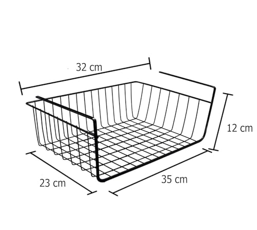 Image of Styleys Under Cabinet Storage Basket - Set of 2 Metal Wire Organizers with Dual Fit Hooks (13.5 inch) S11027A, White