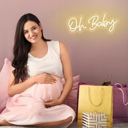 Image of Oh Baby Neon Sign for Backdrop Baby Shower LED Neon Lights for Wall Decor Dimmable Light up Sign Compact 15.7x4.7 inch for Gender Reveal,Party Decor, Warm White