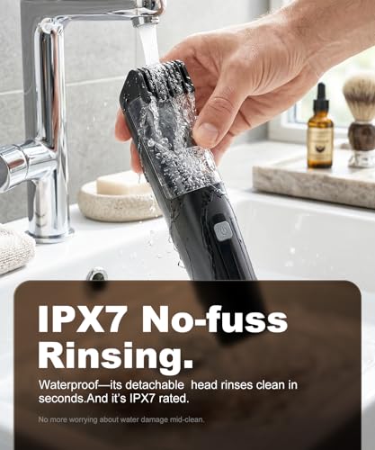 Image of Vacuum Beard Trimmer for Men, No Mess Trimming, 40 Adjustable Lengths Dial, Smooth Ceramic Blade for Sensitive Skin, Waterproof Wet /Dry, LED Display, USB-C Grooming Kit-Matte Black