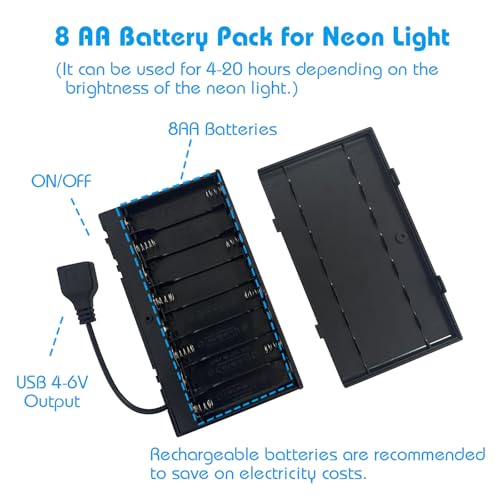 Image of 8AA USB Battery Pack for LED Neon Signs, 4-6V USB Battery Pack with Strong Adhesive, Good for Use in Places without Power (Black, 1 Pack)
