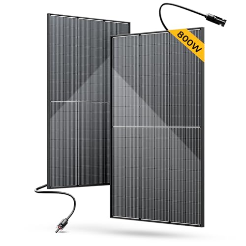 Image of BougeRV Bifacial 800 Watts 10BB Solar Panel, 23% Efficiency All Black Design Monocrystalline Technology Work with 12 Volts Charger for RV Camping Home Boat Marine Off-Grid (BIFACIAL 2PCS 400W)