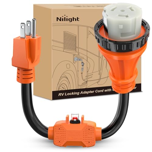 Nilight RV Locking Adapter Cord with Circuit Breaker Overload Protector