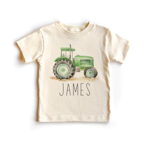Personalized Tractor Toddler Shirt - Cute Custom Name Farmer - Green Farm Tractor Tee - Boho Natural Kids Shirts