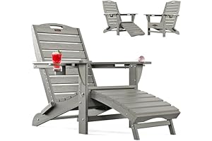 Folding Adirondack Chair with Retractable Ottoman and Pull-Out Footrest