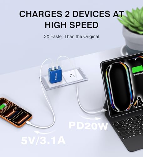 Image of (2-Pack) 50W USB C Wall Charger Block, 5-Port C Charger Fast Charging Block PD Power Adapter +QC Multiport Type C Box Brick Cube USB A Wall Plug for iPhone 15 /16 /17 Pro Max,Samsung (Dark Blue)
