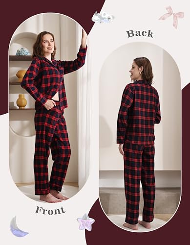 Image of NAP BOUND 100% Cotton Pajamas for Women 2 Piece PJs Set Long Sleeve Button Down Breathable Woven Sleepwear Loungewear XS-XXL