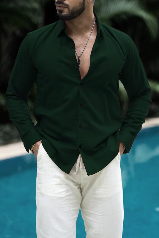Men’s Cotton Blend Casual Shirt | Full Sleeve Solid Shirt for Men