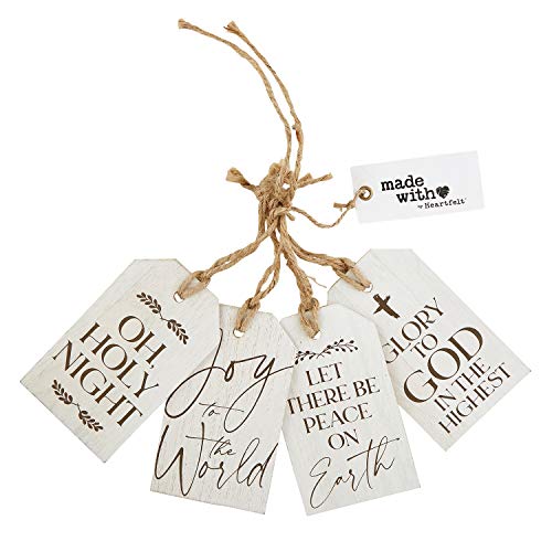 Creative Brands Faithworks - Juego de 4 etiquetas de madera para regalo de Navidad, 3 x 5 pulgadas, noche santa