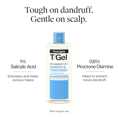 Image of Neutrogena T /Gel Anti-Dandruff 2-in-1 Shampoo & Conditioner with 1% Salicylic Acid & 0.6% Piroctone Olamine - Works from First Wash, 250 ml