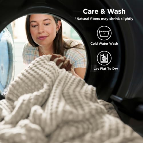 Image of Bedsure Cooling Cotton Waffle Queen Size Blanket - Lightweight Breathable Soft Blanket of Rayon Derived from Bamboo for Hot Sleepers, Luxury Throws for Bed, Couch and Sofa, Linen, 90x90 Inches
