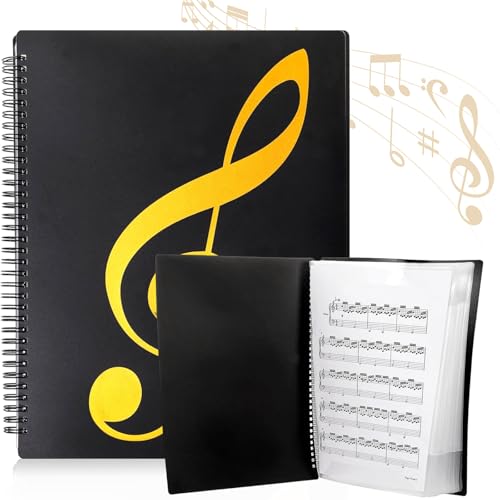 A4 Cartelle Portaspartiti, 20 Tasche/40 Pagine Raccoglitore Porta Spartiti Musicali Porta Spartiti per Pianoforte per spartiti, file, carta, cartelle (nero)