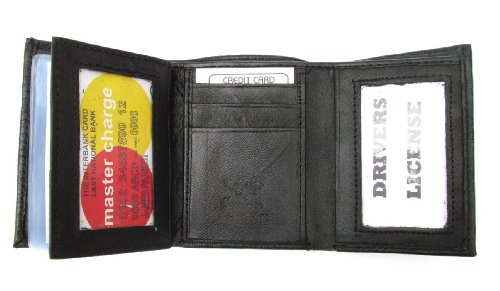 Dangerous Threads Mens Black Leather Wallet Lamb Classic Trifold 7312