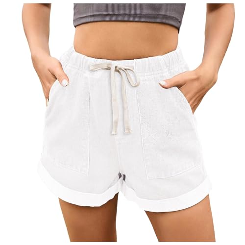 Short en denim pour femme avec bande élastique confortable taille XXL blanc