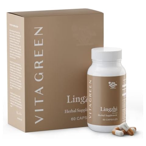 Vita Green Reishi Mushroom Lingzhi, 100% Natural Pure Antioxidant Fungus Extract for Energy Immune Support Wellness for Adults - 60 Capsules Cover