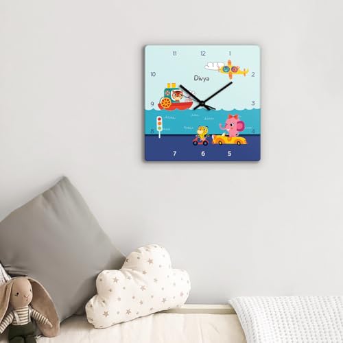 Image of Zooboo Personalized Analog Wall Clock, Custom Name Acrylic Silent Quartz Movement Wall Clock with Sleek Modern Design, Ideal for Birthdays or Return Gifts (Design - Lets Travel), 30x30 cm, Multicolor