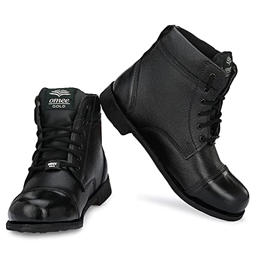 Image of OMEE GOLD Army Leather Parade & Drill Boots /Military /Tactical /Training /Trekking Black Ankle High Boots for Men