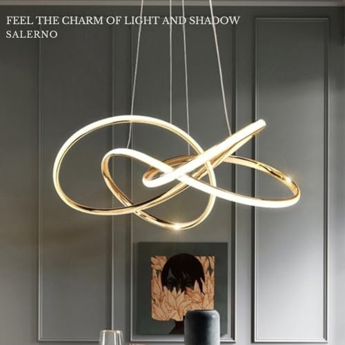 Image of One94Store Modern Gold LED Twisted Pendant Chandelier Light - Tricolour (Warm, Cool & Natural White) - Double Curl Design Jhumar for Kitchen, Dining, Living Room - Fancy Hanging Light