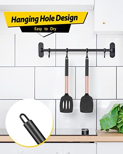 Image of Pack of 2 Silicone Solid Turner, Non Stick Slotted Kitchen Spatulas, High Heat Resistant BPA Free Cooking Utensils, Ideal Cookware for Fish, Eggs, Pancakes(Rose Gold Black)